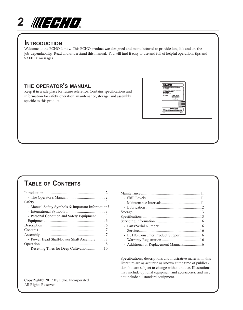 Echo CULTIVATOR PRO ATTACHMENT 99944200513 User Manual | Page 2 / 16