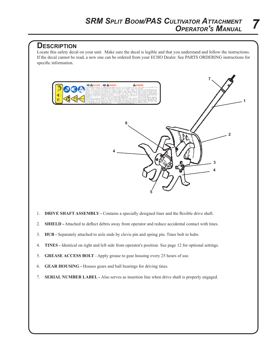 Srm s, Pas c | Echo CULTIVATOR PRO ATTACHMENT 99944200513 User Manual | Page 7 / 16