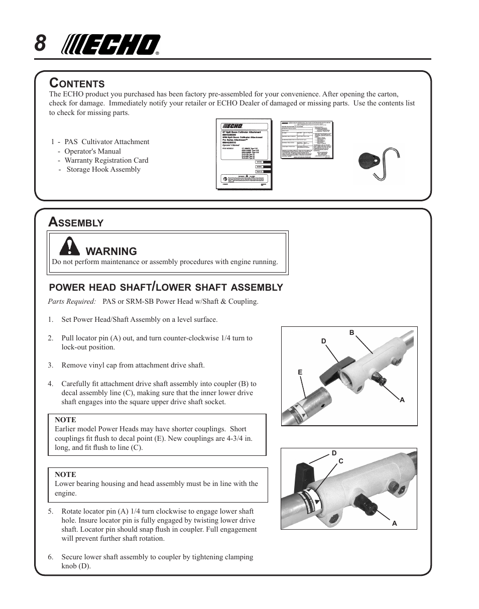 Echo CULTIVATOR PRO ATTACHMENT 99944200513 User Manual | Page 8 / 16