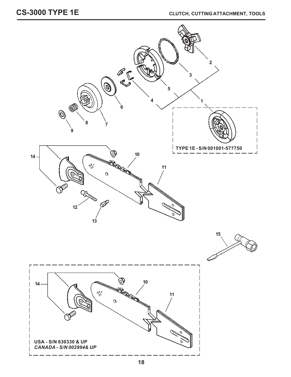 Clutch, cutting attachment, tools | Echo CS-3000 Type 1E User Manual | Page 18 / 23
