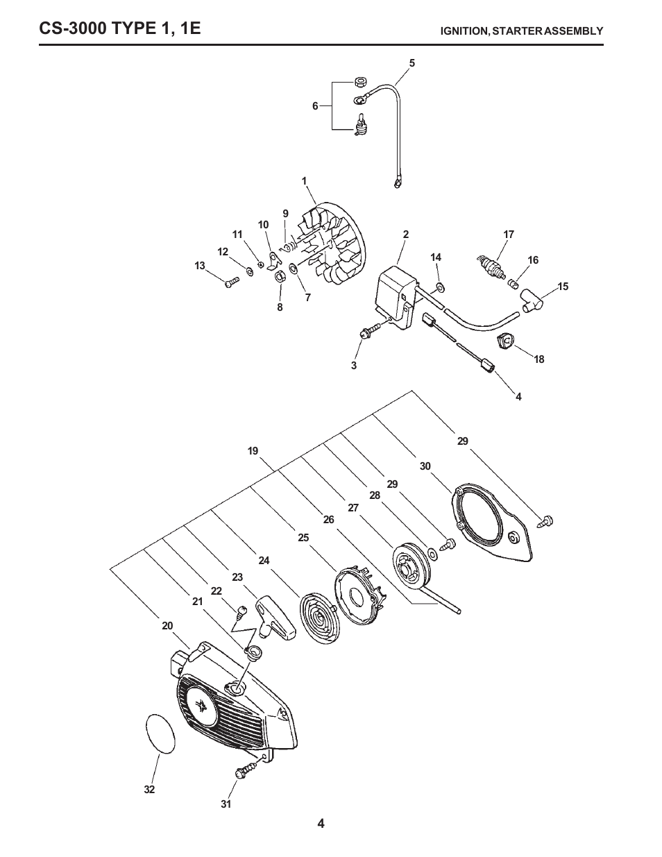 Ignition, starter assembly | Echo CS-3000 Type 1E User Manual | Page 4 / 23