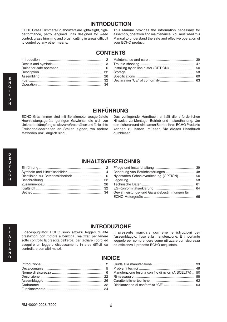 Echo RM-4000SI User Manual | Page 2 / 68