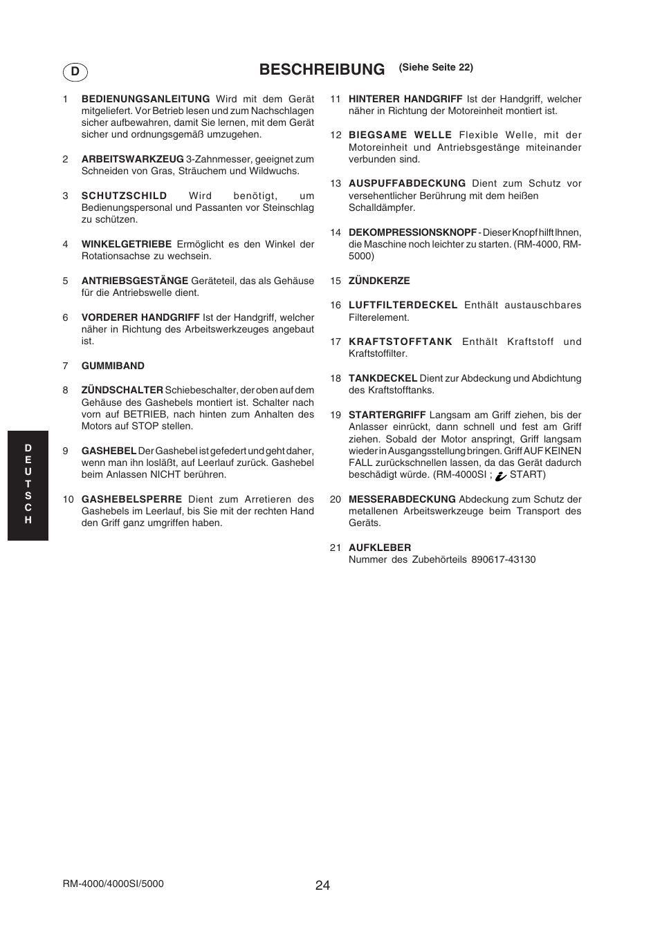 Beschreibung | Echo RM-4000SI User Manual | Page 24 / 68