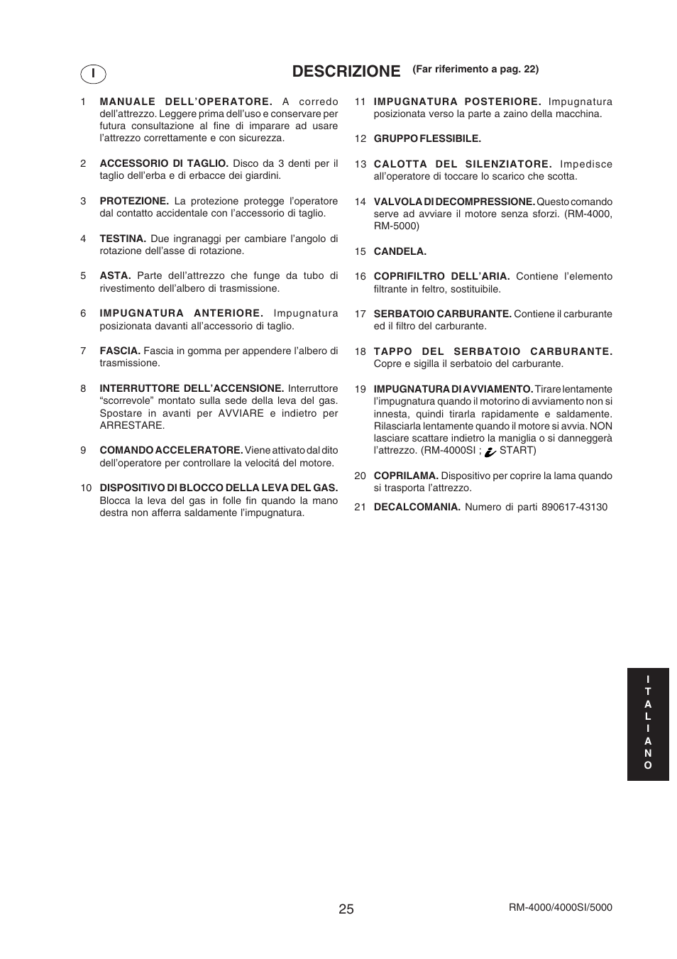 Descrizione | Echo RM-4000SI User Manual | Page 25 / 68