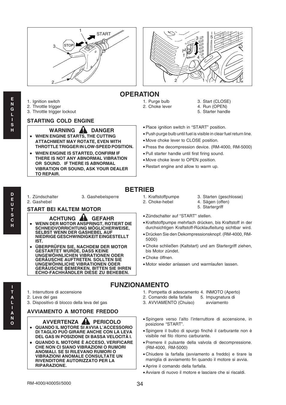 Operation funzionamento, Betrieb | Echo RM-4000SI User Manual | Page 34 / 68