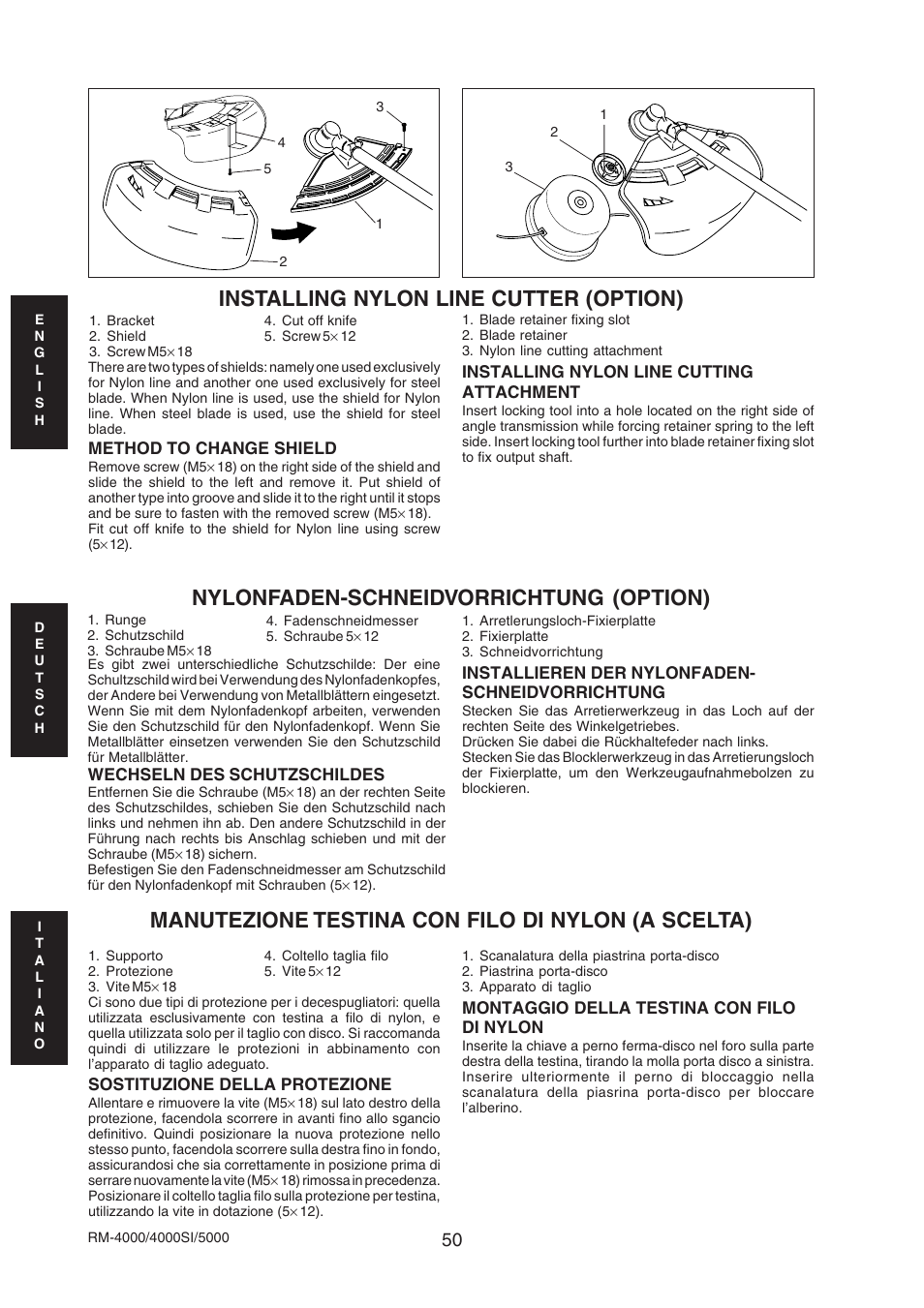 Installing nylon line cutter (option) | Echo RM-4000SI User Manual | Page 50 / 68