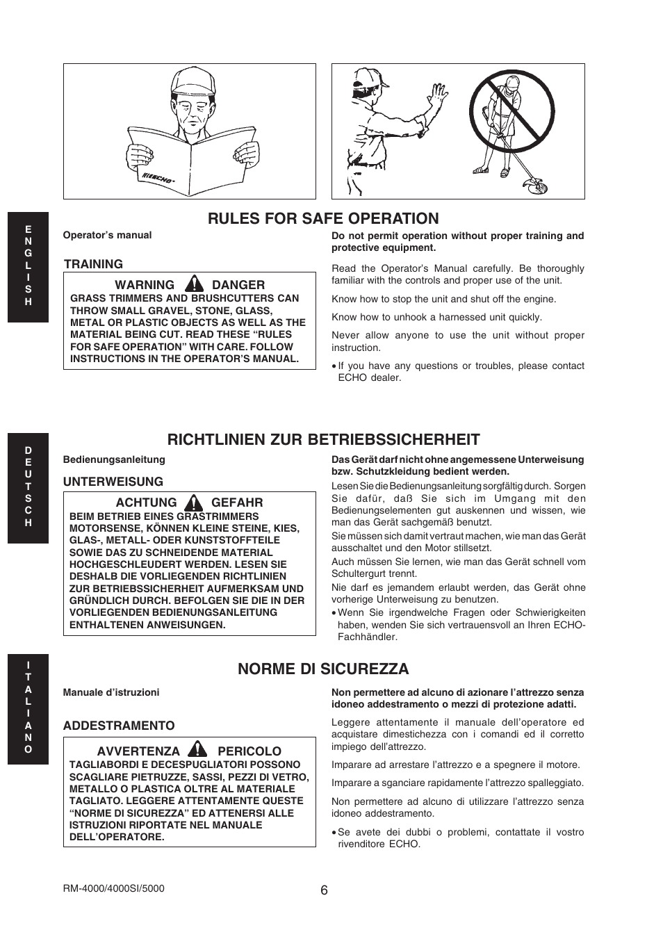 Norme di sicurezza | Echo RM-4000SI User Manual | Page 6 / 68