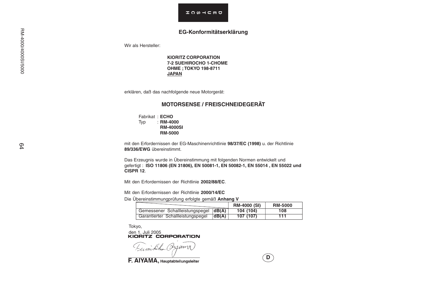 Echo RM-4000SI User Manual | Page 64 / 68