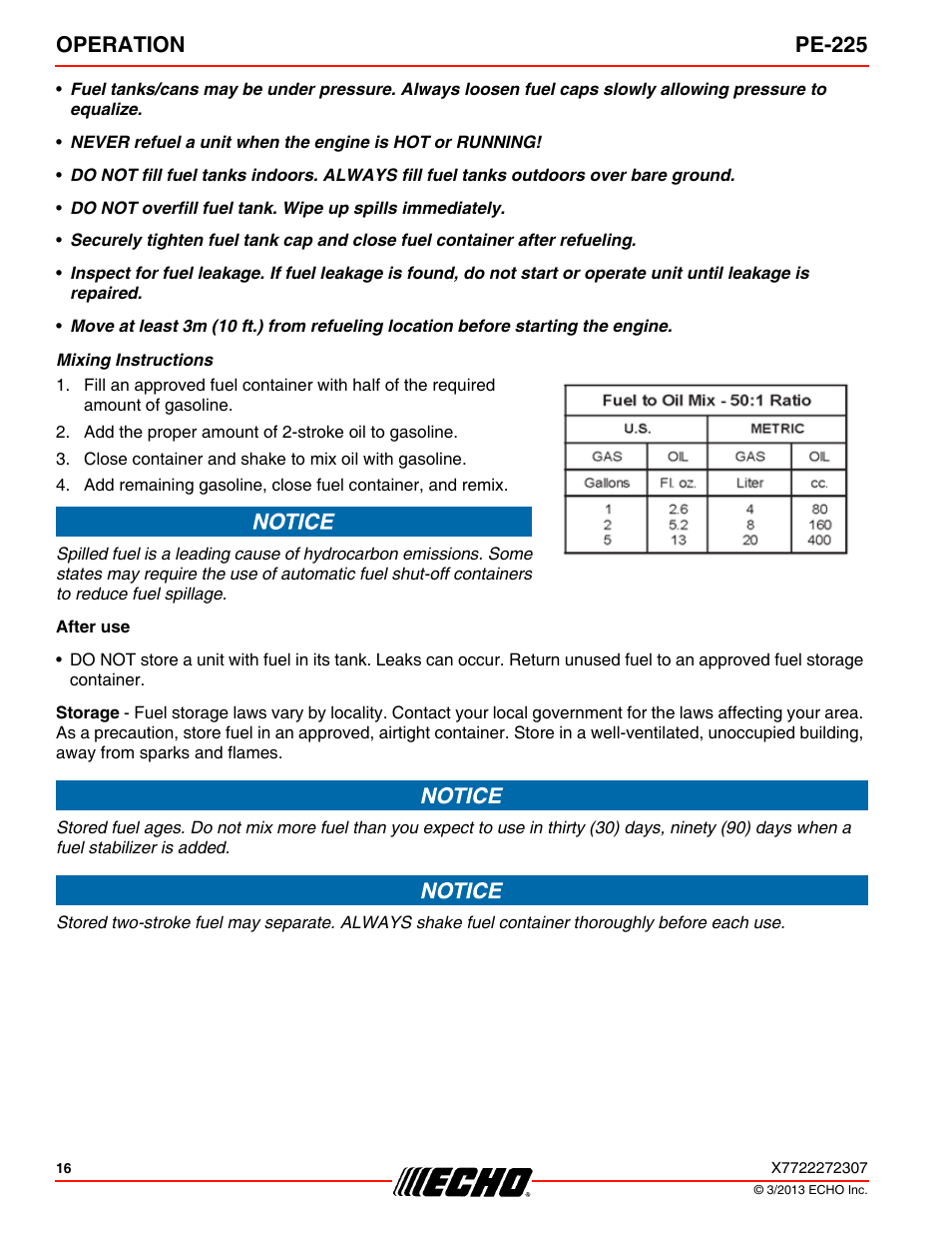 Operation pe-225 | Echo PE-225 User Manual | Page 16 / 36