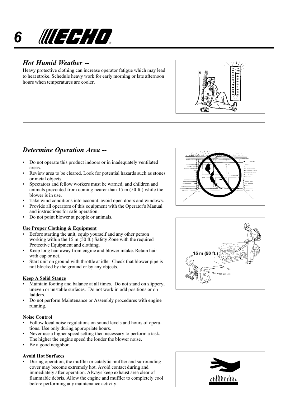 Determine operation area, Hot humid weather | Echo X750-006 User Manual | Page 6 / 24