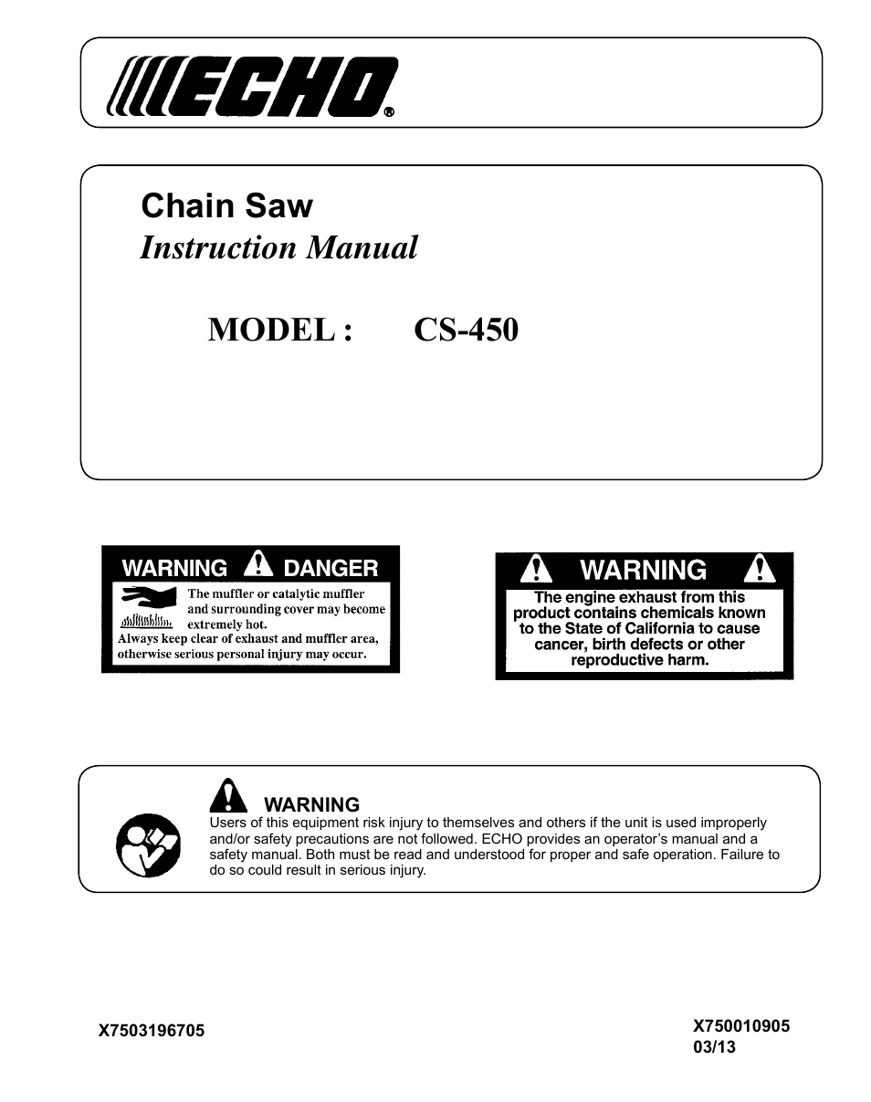 Echo X7503196704 User Manual | 36 pages