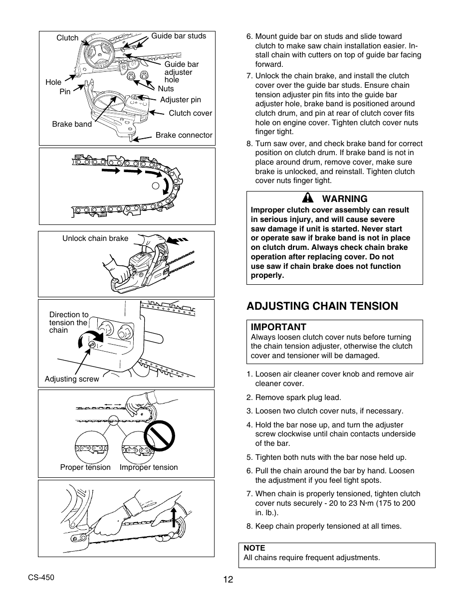 Adjusting chain tension | Echo X7503196704 User Manual | Page 12 / 36