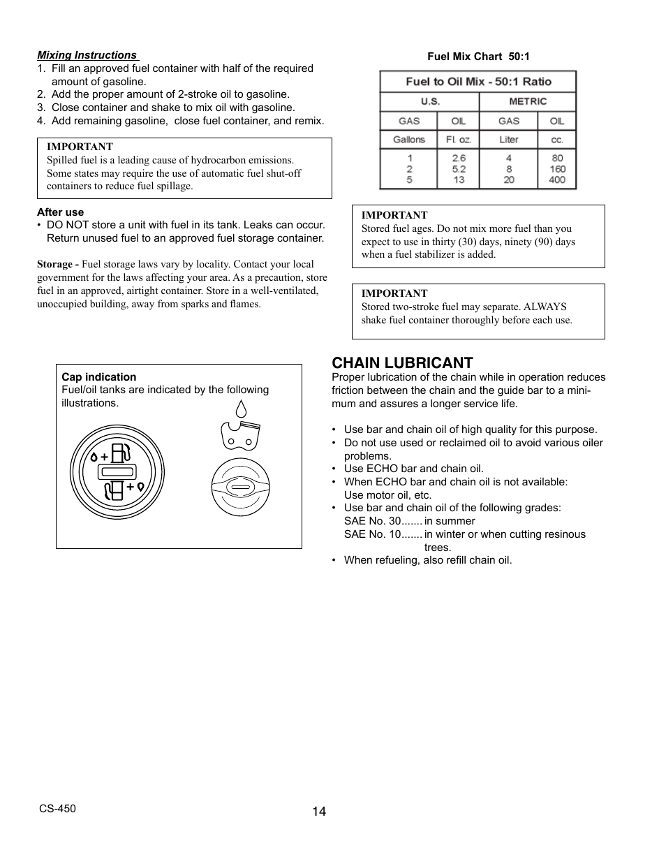 Chain lubricant | Echo X7503196704 User Manual | Page 14 / 36