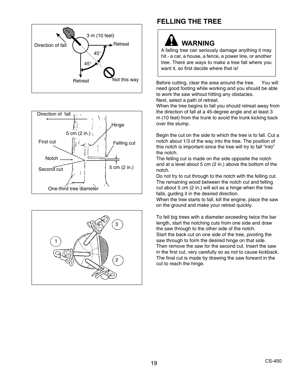 Felling the tree, Warning | Echo X7503196704 User Manual | Page 19 / 36