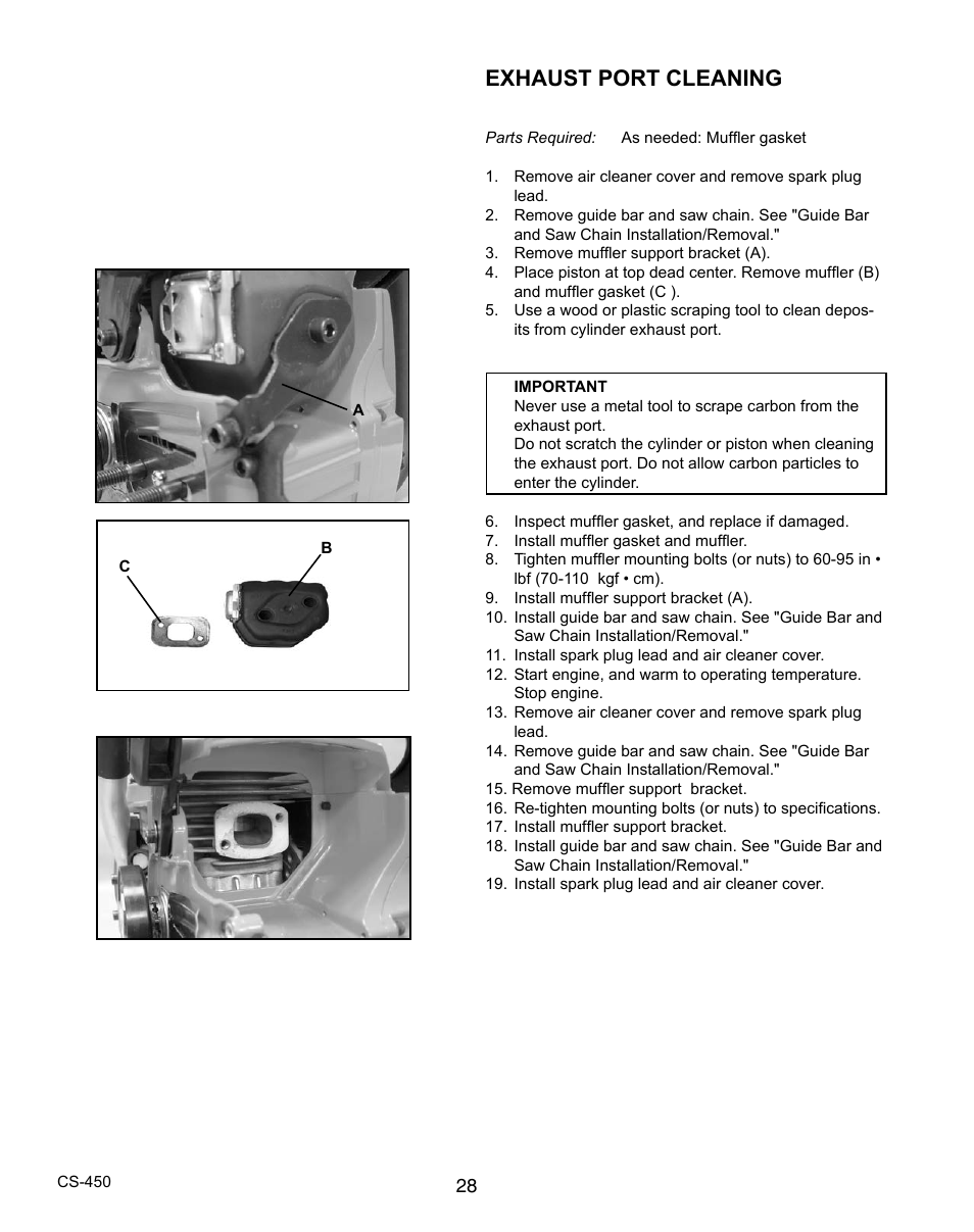Exhaust port cleaning | Echo X7503196704 User Manual | Page 28 / 36