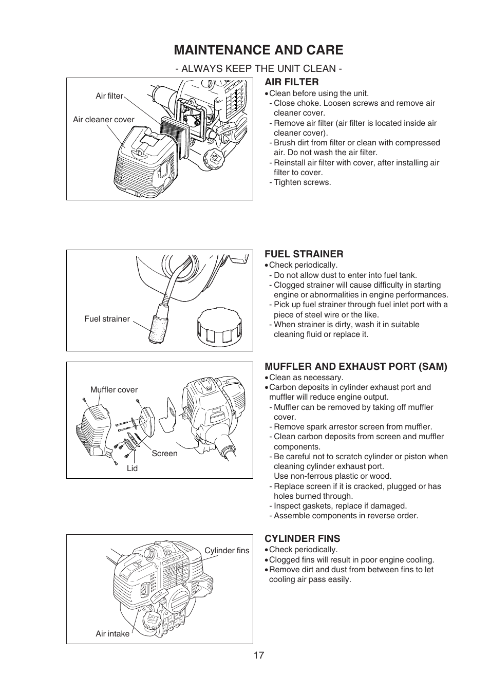 Maintenance and care | Echo SRM-400U User Manual | Page 17 / 22