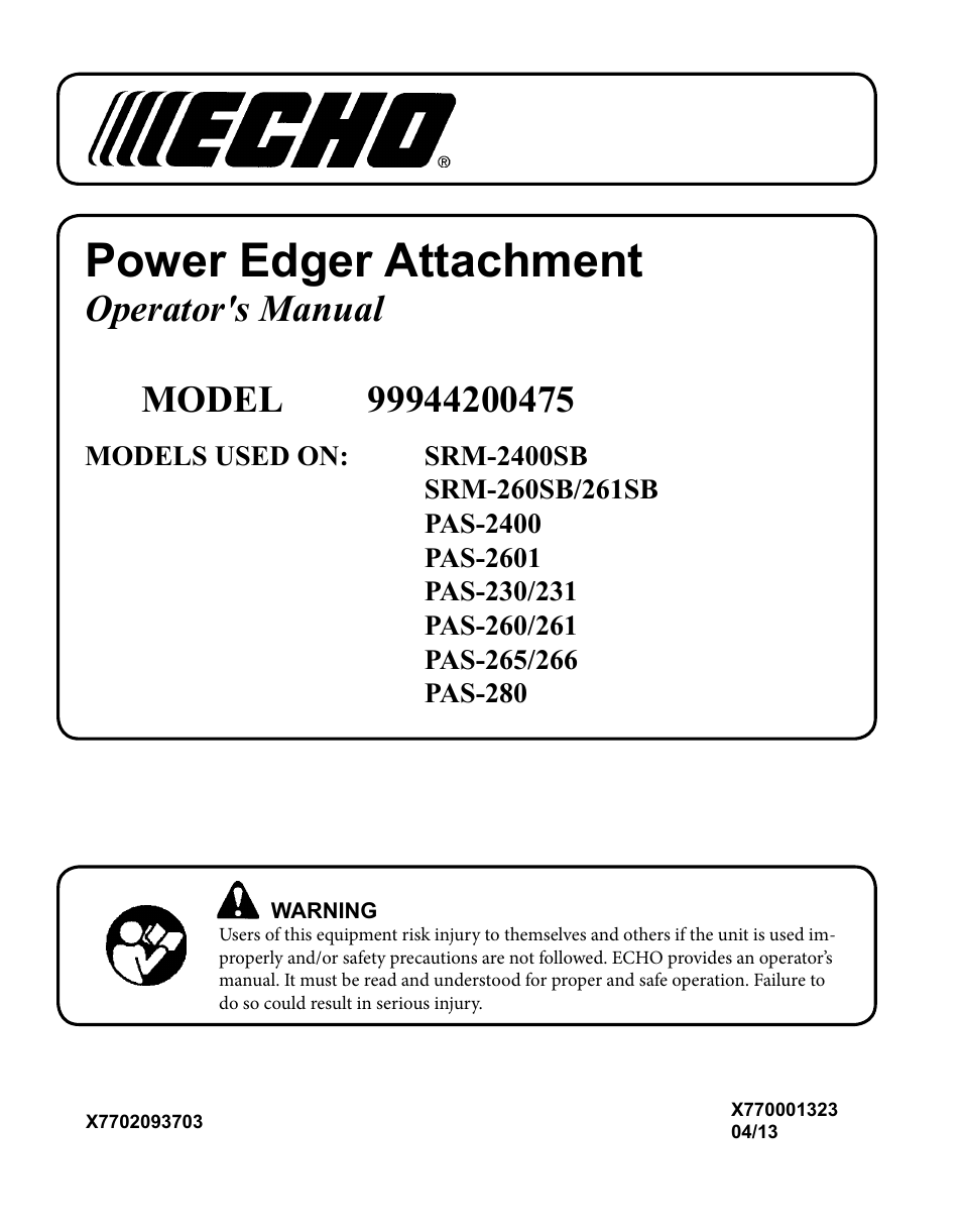 Echo SRM-2400SB User Manual | 16 pages