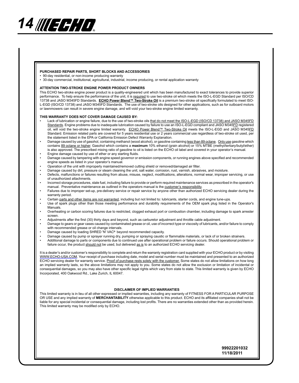 Echo SRM-2400SB User Manual | Page 14 / 16