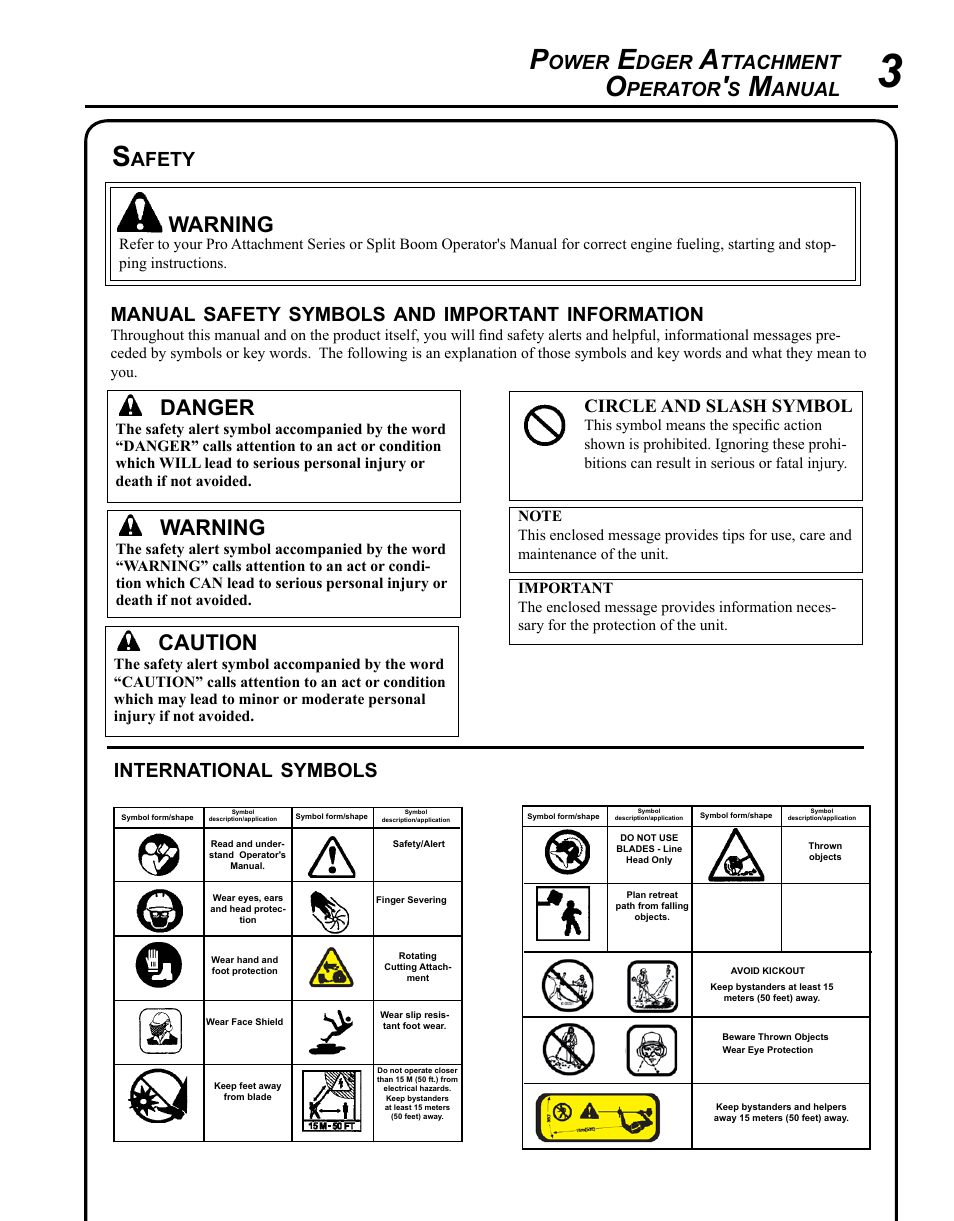 Warning, Caution, Danger | Ower, Dger, Ttachment, Perator, Anual, Manual, Safety | Echo SRM-2400SB User Manual | Page 3 / 16