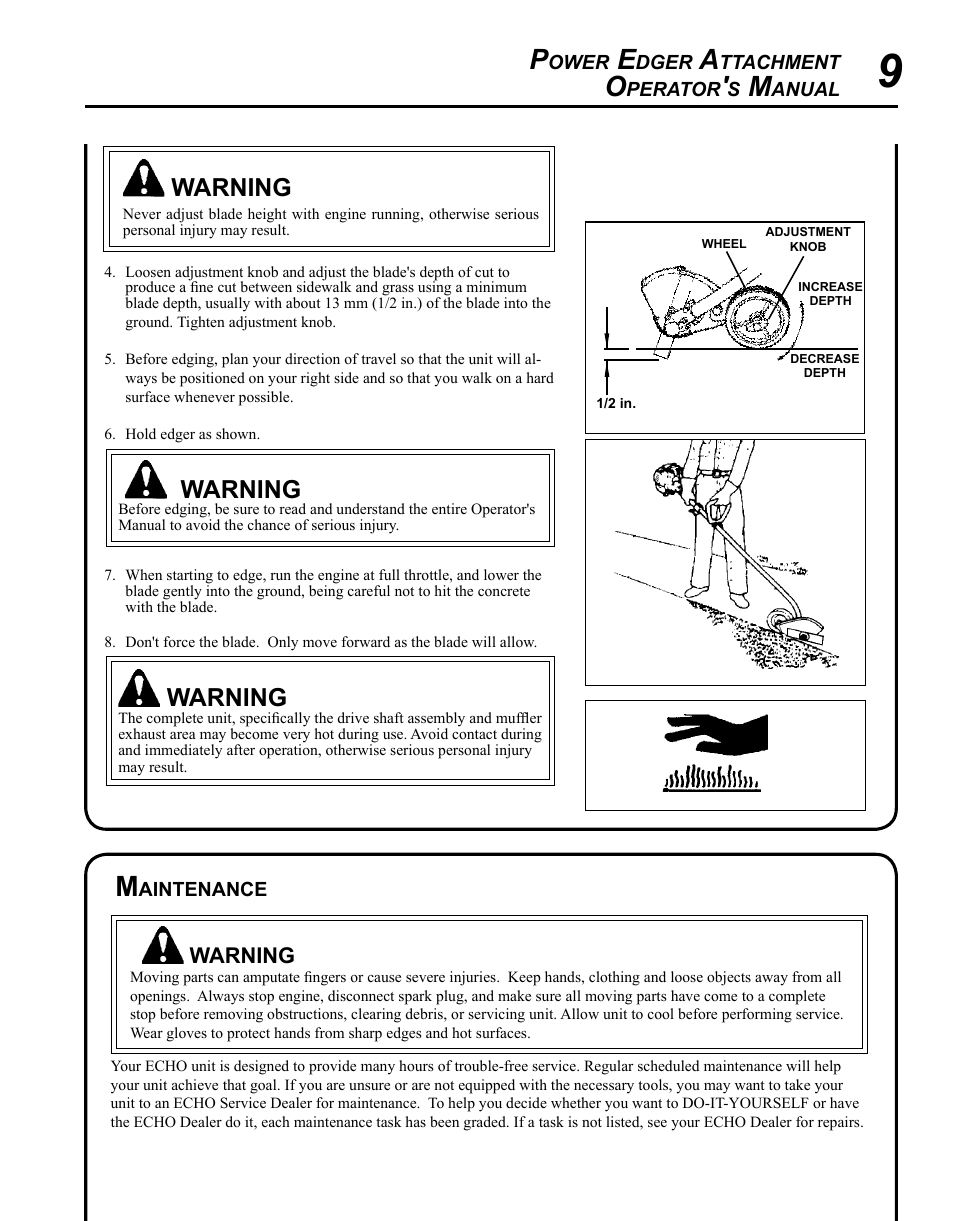 Warning | Echo SRM-2400SB User Manual | Page 9 / 16