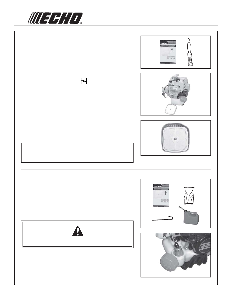 Air filter, Fuel filter, Warning danger | Echo SHC-210 User Manual | Page 16 / 28