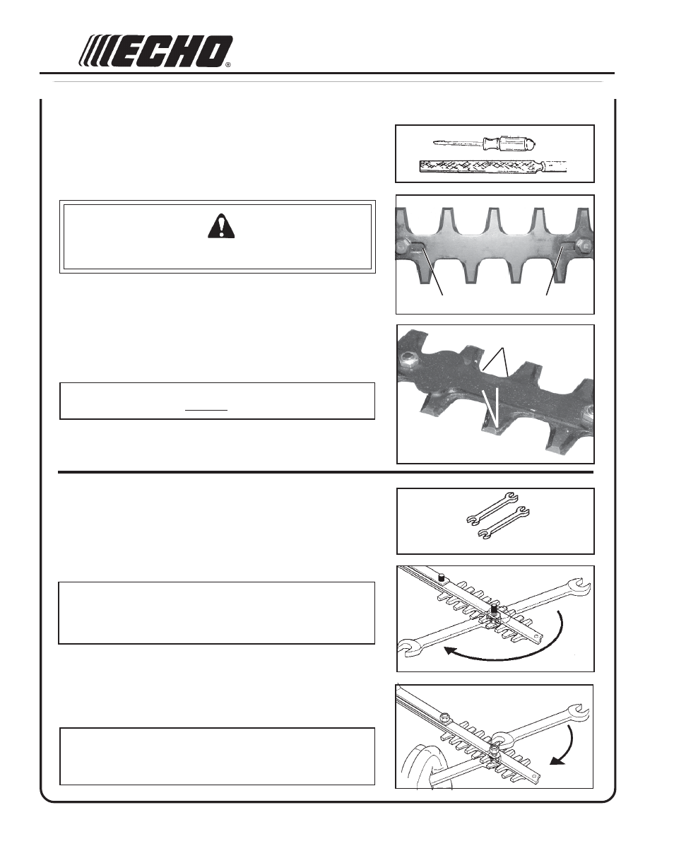 Sharpening blades, Blade adjustment, Warning danger | Echo SHC-210 User Manual | Page 22 / 28