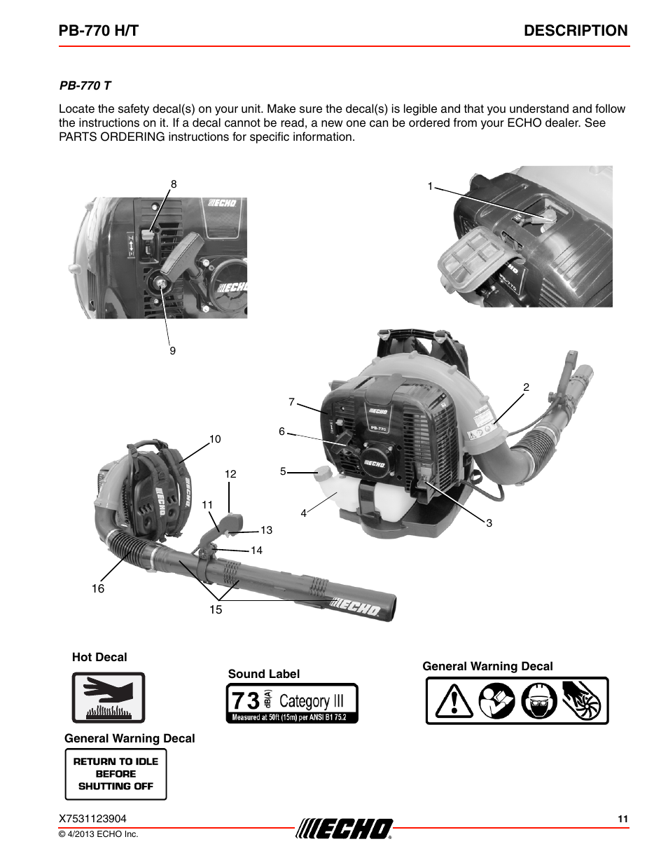 Pb-770 h/t description | Echo PB-770H User Manual | Page 11 / 36