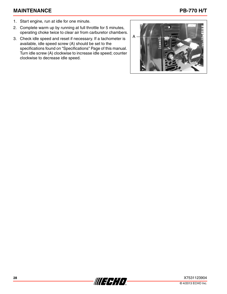 Maintenance pb-770 h/t | Echo PB-770H User Manual | Page 28 / 36