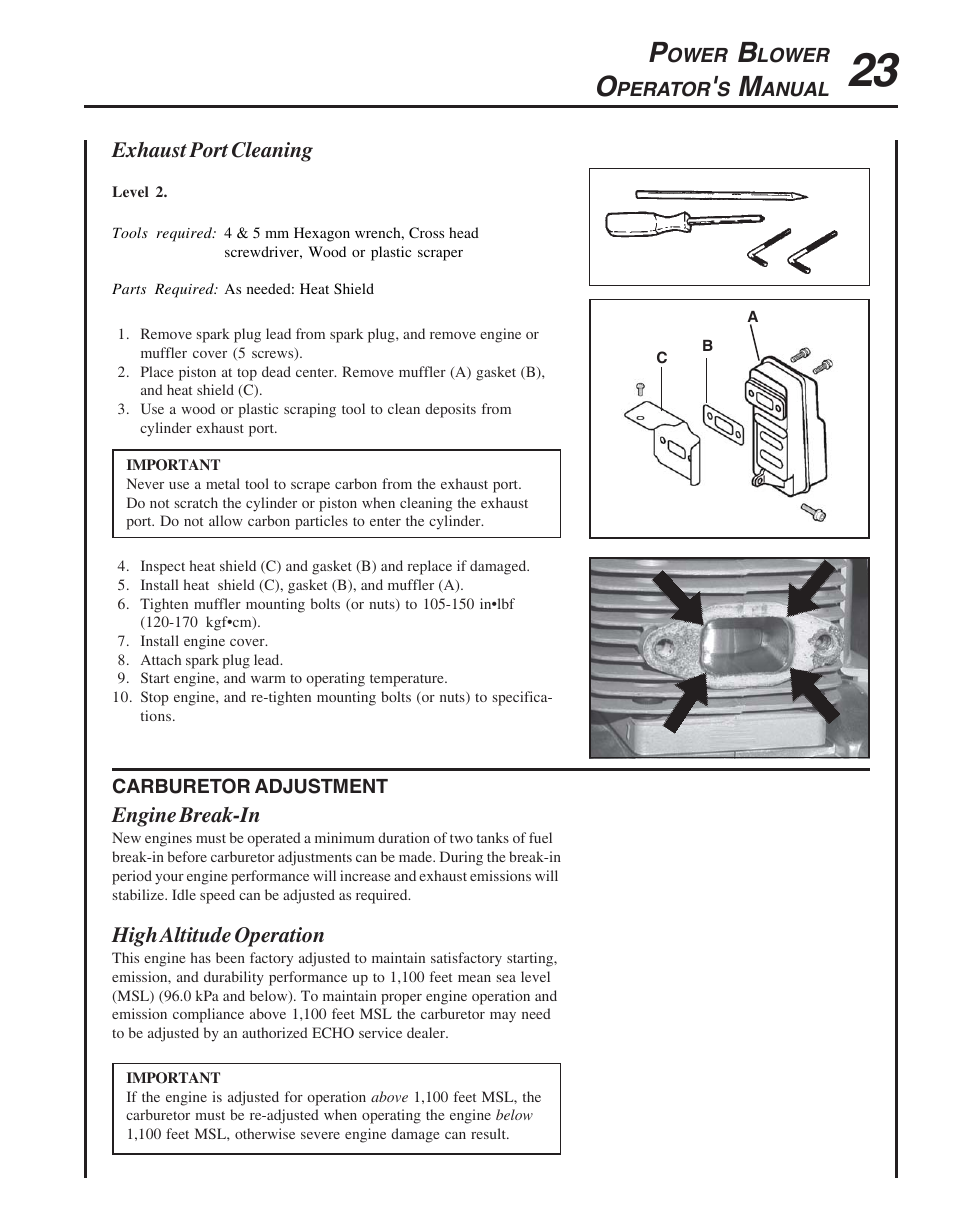 Carburetor adjustment | Echo PB-413H User Manual | Page 23 / 28