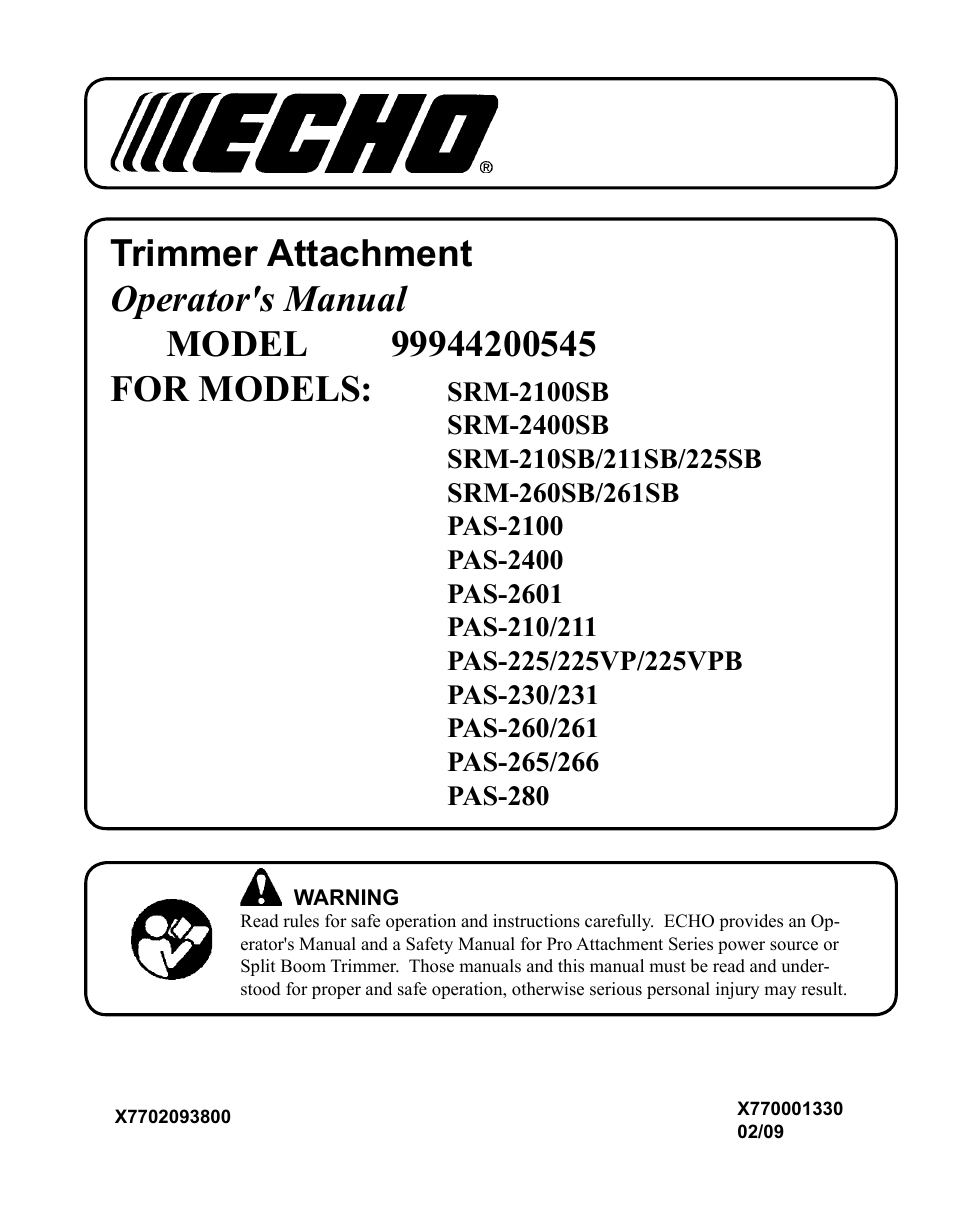 Echo 99944200545 User Manual | 16 pages