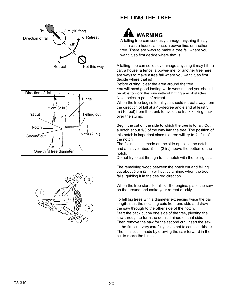 Felling the tree, Warning | Echo CS-310 User Manual | Page 20 / 40