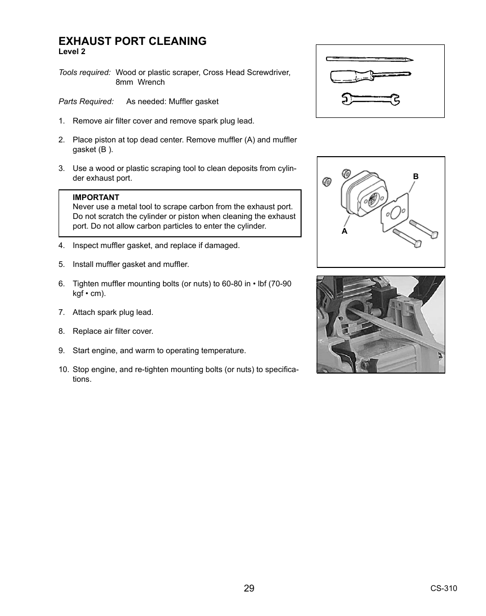 Exhaust port cleaning | Echo CS-310 User Manual | Page 29 / 40