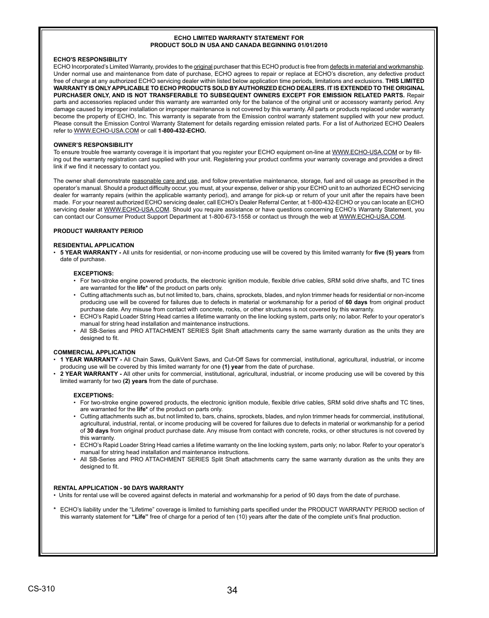 Cs-310 | Echo CS-310 User Manual | Page 34 / 40