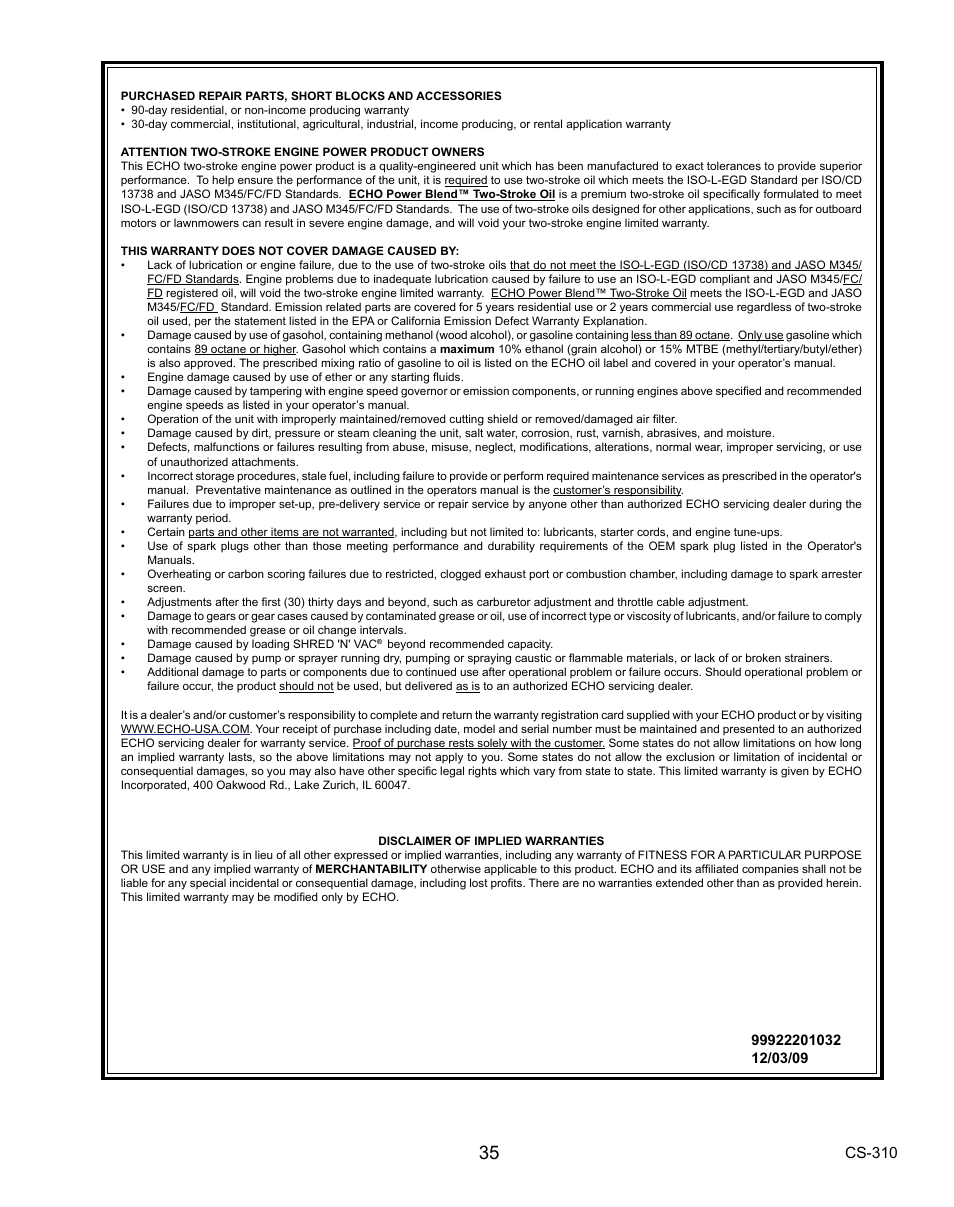 Cs-310 | Echo CS-310 User Manual | Page 35 / 40