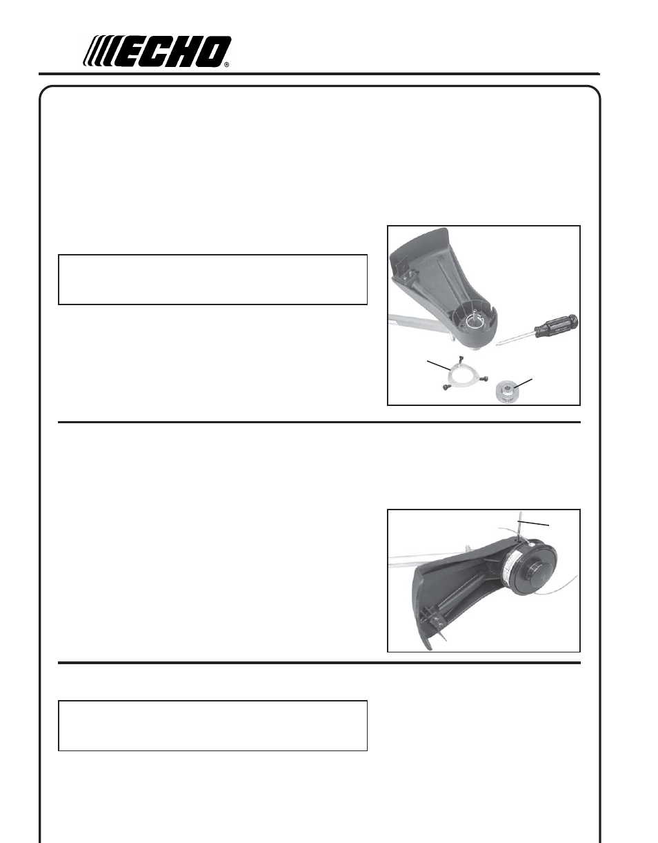 Assembly, Plastic shield installation, Nylon line head installation | To advance trimmer line | Echo SRM - 230U User Manual | Page 10 / 32