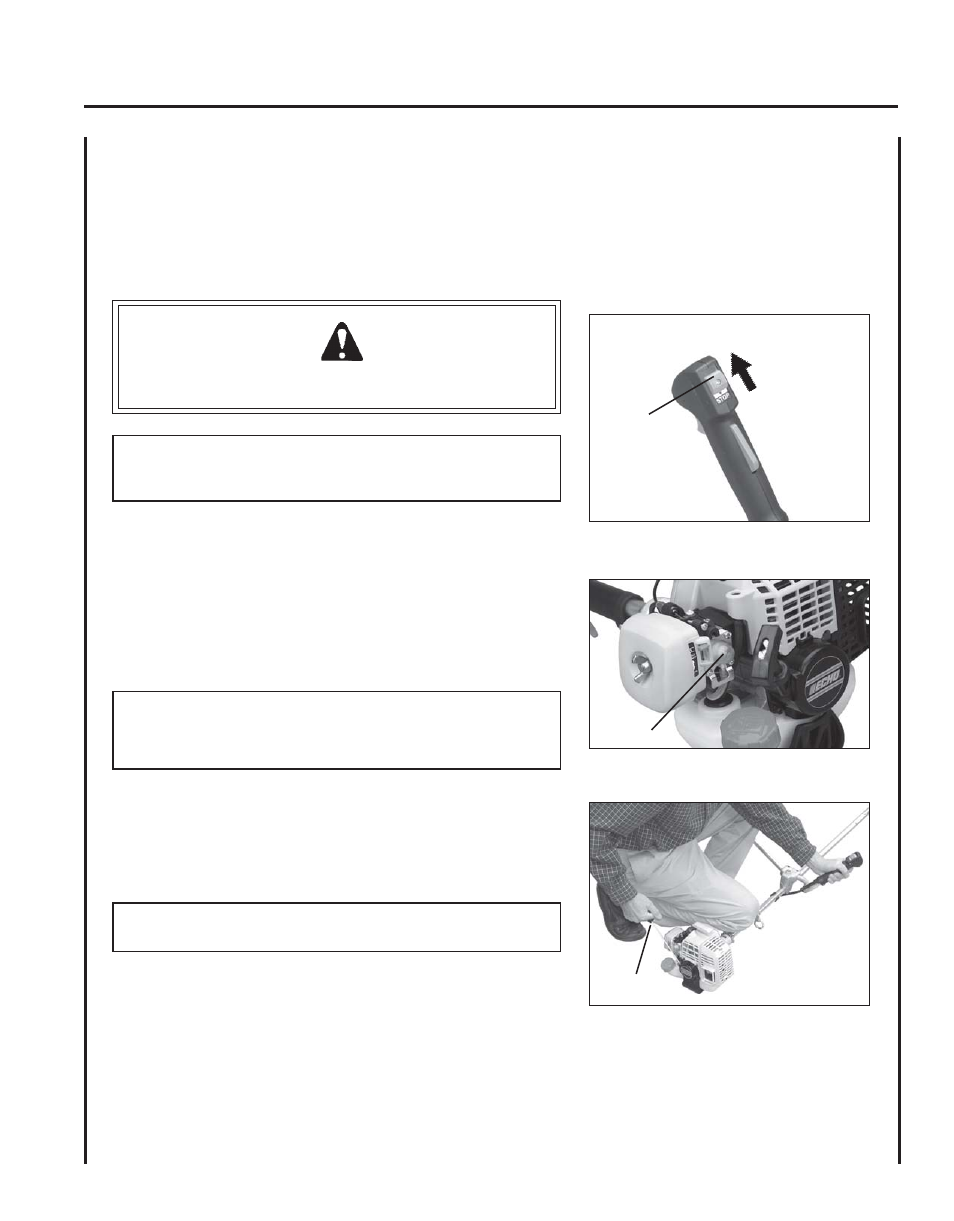 Starting warm engine | Echo SRM - 230U User Manual | Page 19 / 32