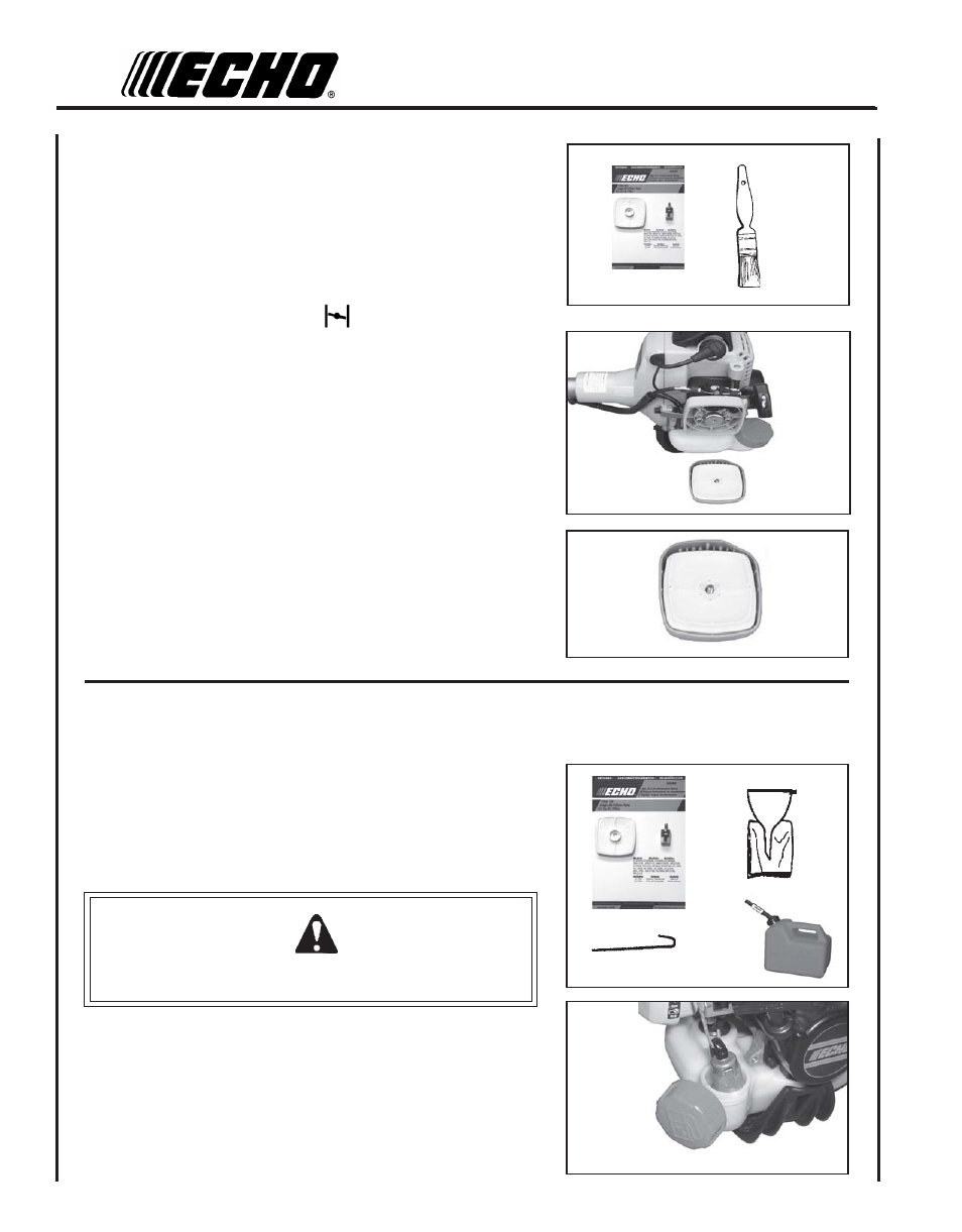 Air filter, Fuel filter, Warning danger | Echo SRM - 230U User Manual | Page 22 / 32