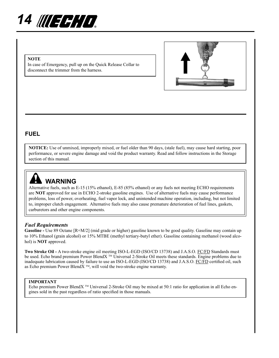 Fuel, Warning | Echo SRM-225I User Manual | Page 14 / 36