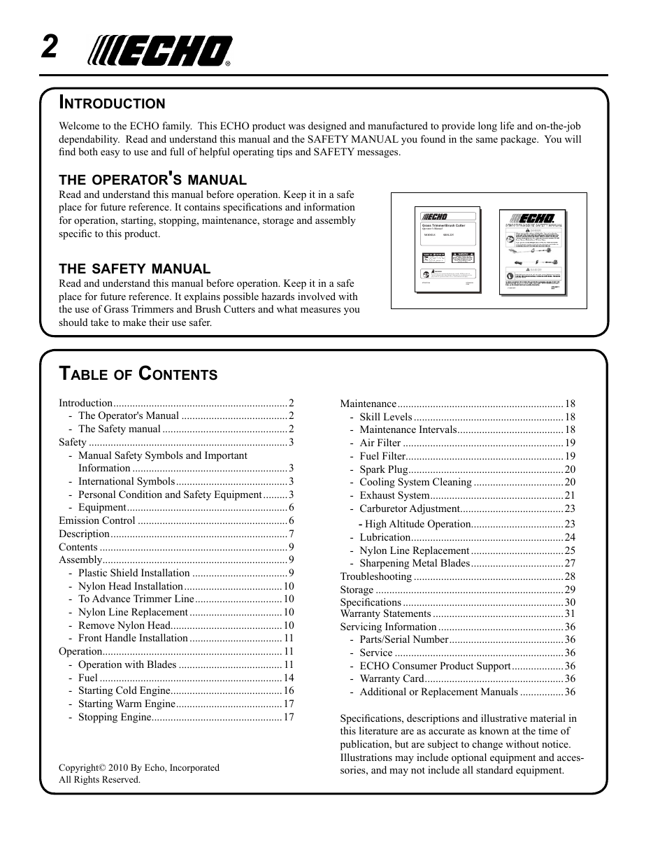 Echo SRM-225I User Manual | Page 2 / 36