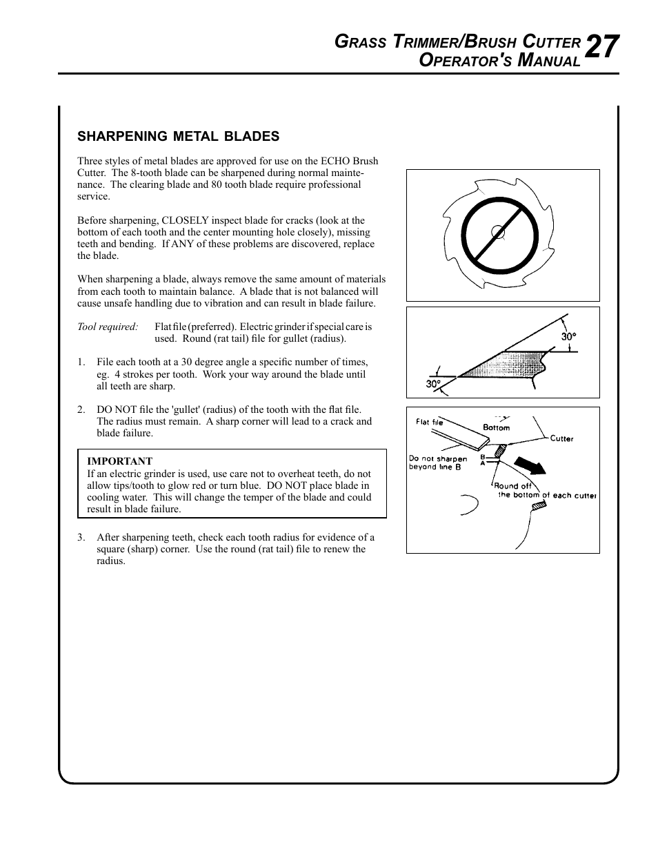 Sharpening metal blades | Echo SRM-225I User Manual | Page 27 / 36
