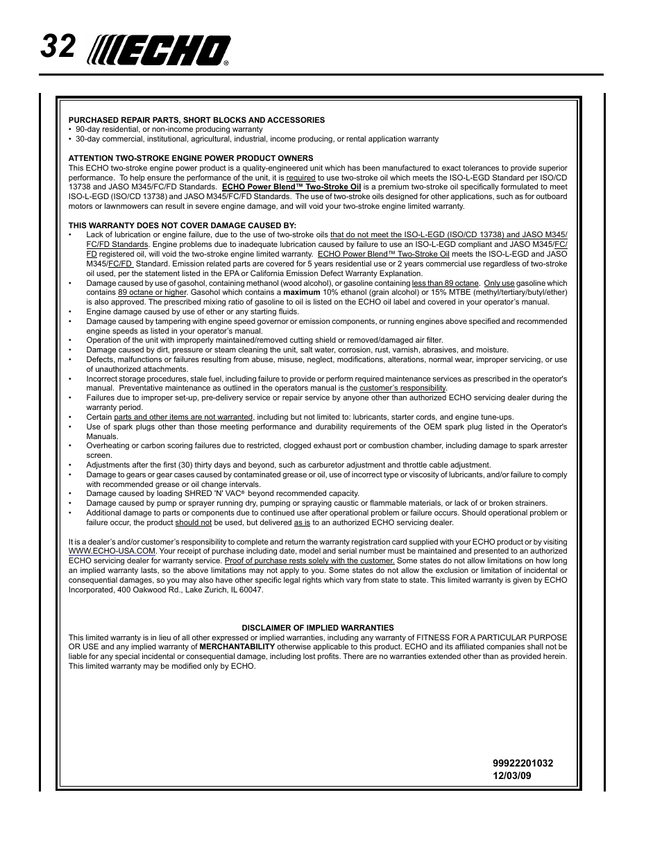 Echo SRM-225I User Manual | Page 32 / 36