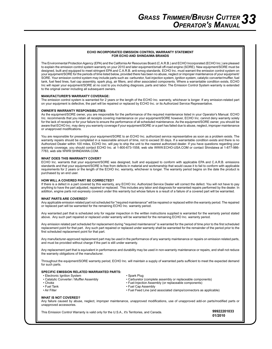 Rass, Rimmer, Rush | Utter, Perator, Anual | Echo SRM-225I User Manual | Page 33 / 36