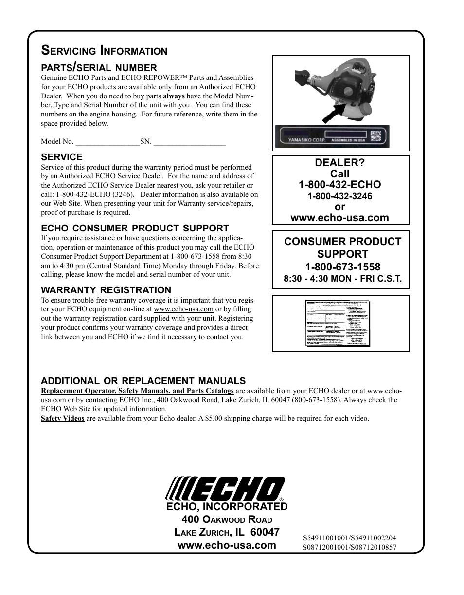 Servicing information | Echo SRM-225I User Manual | Page 36 / 36