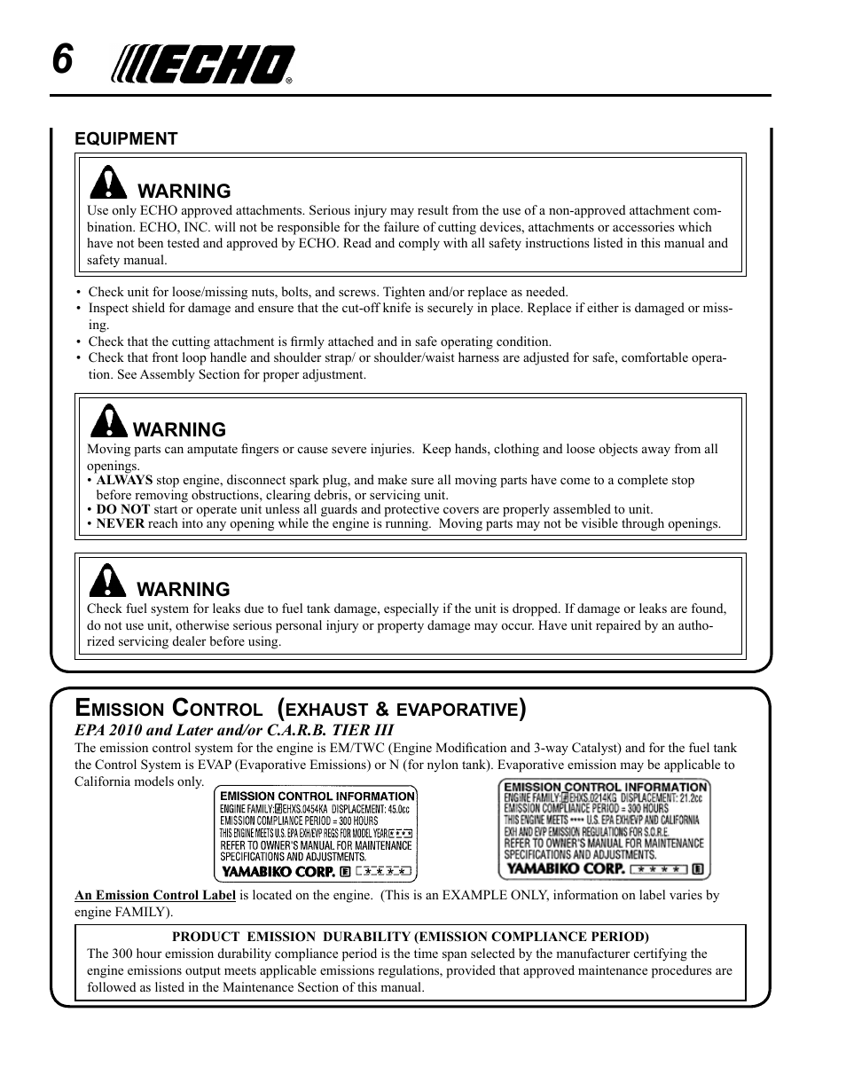 Emission control (exhaust & evaporative) | Echo SRM-225I User Manual | Page 6 / 36