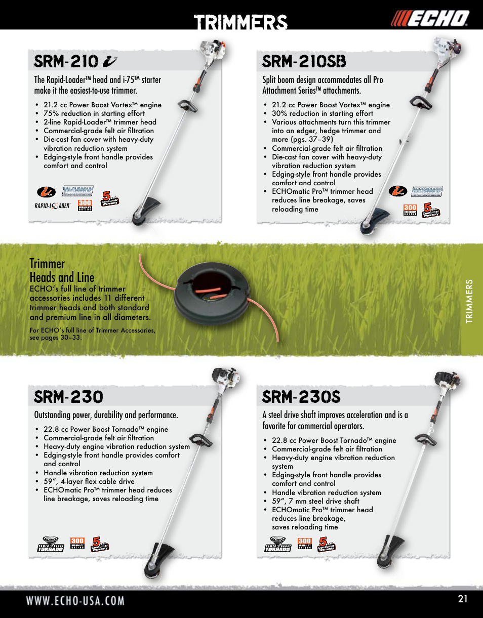 Trimmers, Trimmer heads and line | Echo ELMO HV-110XG User Manual | Page 21 / 72