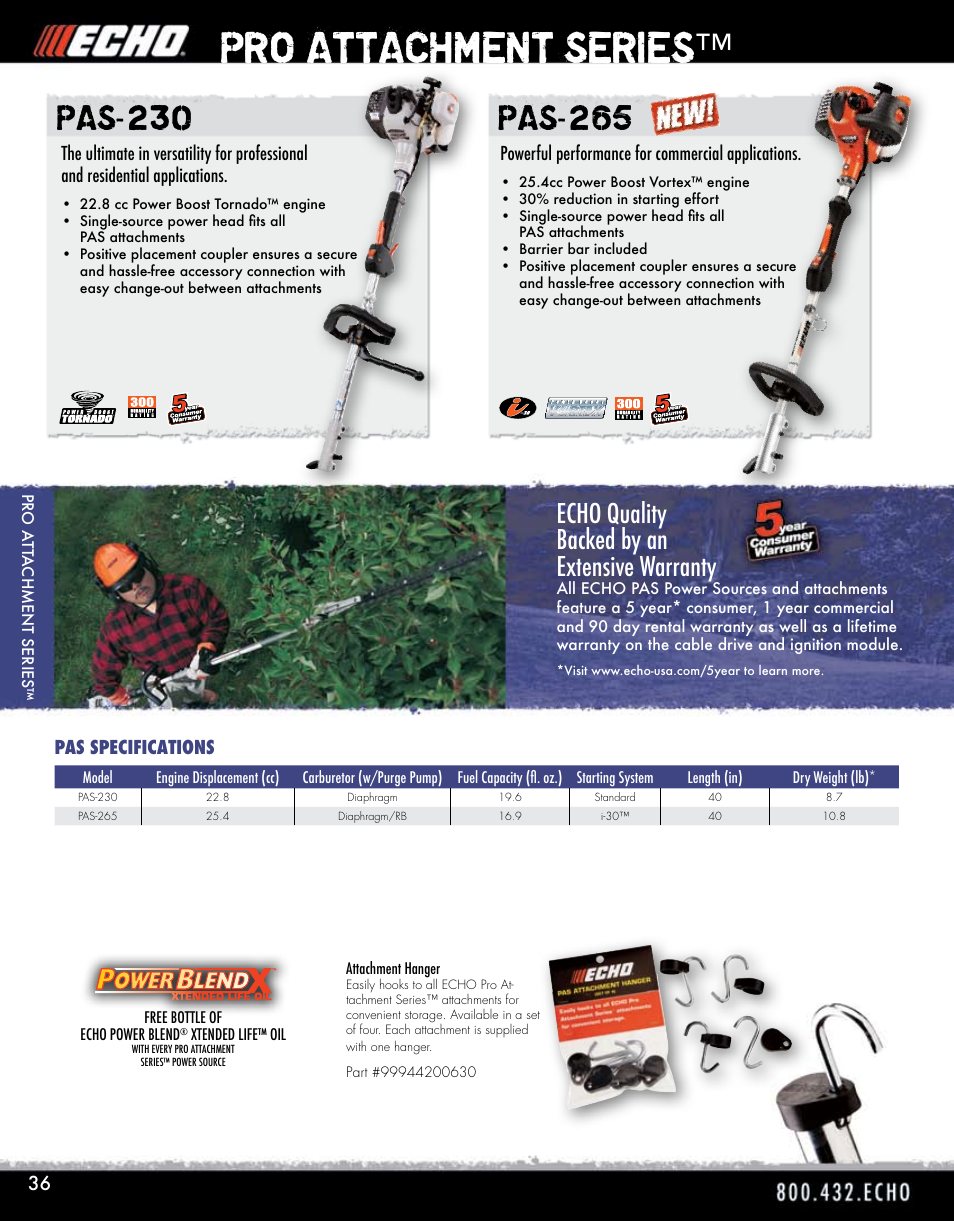 Pro attachment series, Echo quality backed by an extensive warranty | Echo ELMO HV-110XG User Manual | Page 36 / 72