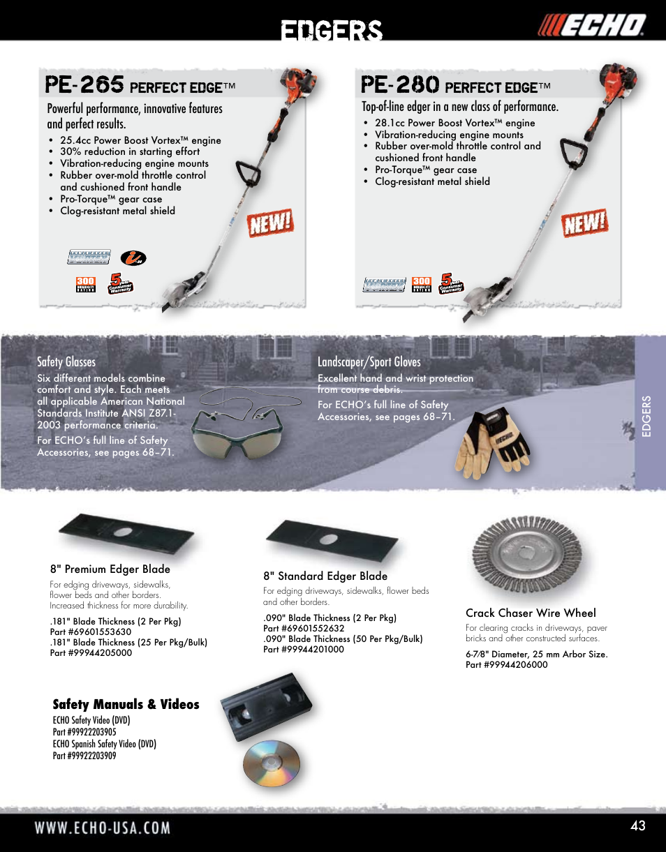 Edgers, Pe-265, Pe-280 | Echo ELMO HV-110XG User Manual | Page 43 / 72