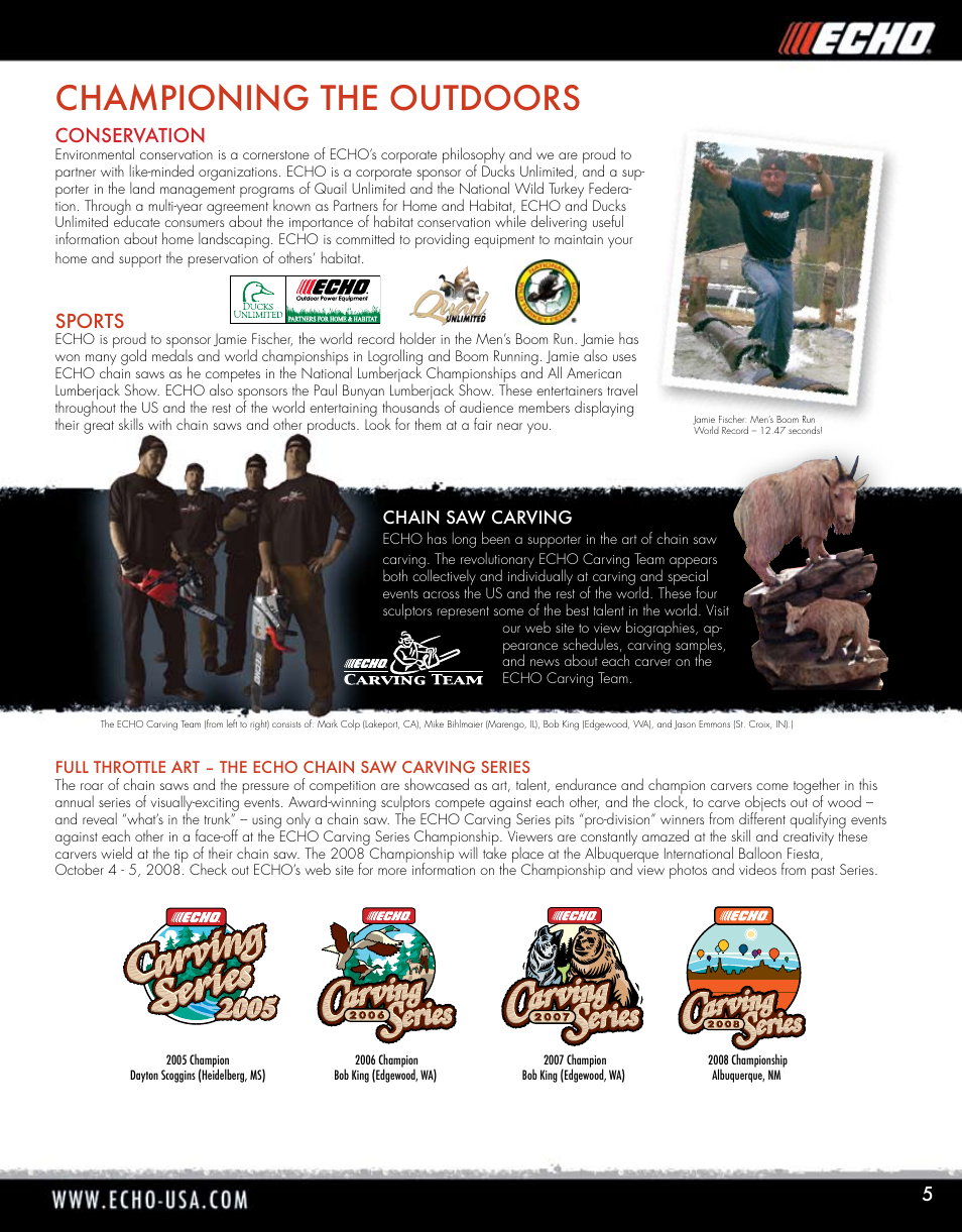 Championing the outdoors, Conservation, Sports | Echo ELMO HV-110XG User Manual | Page 5 / 72