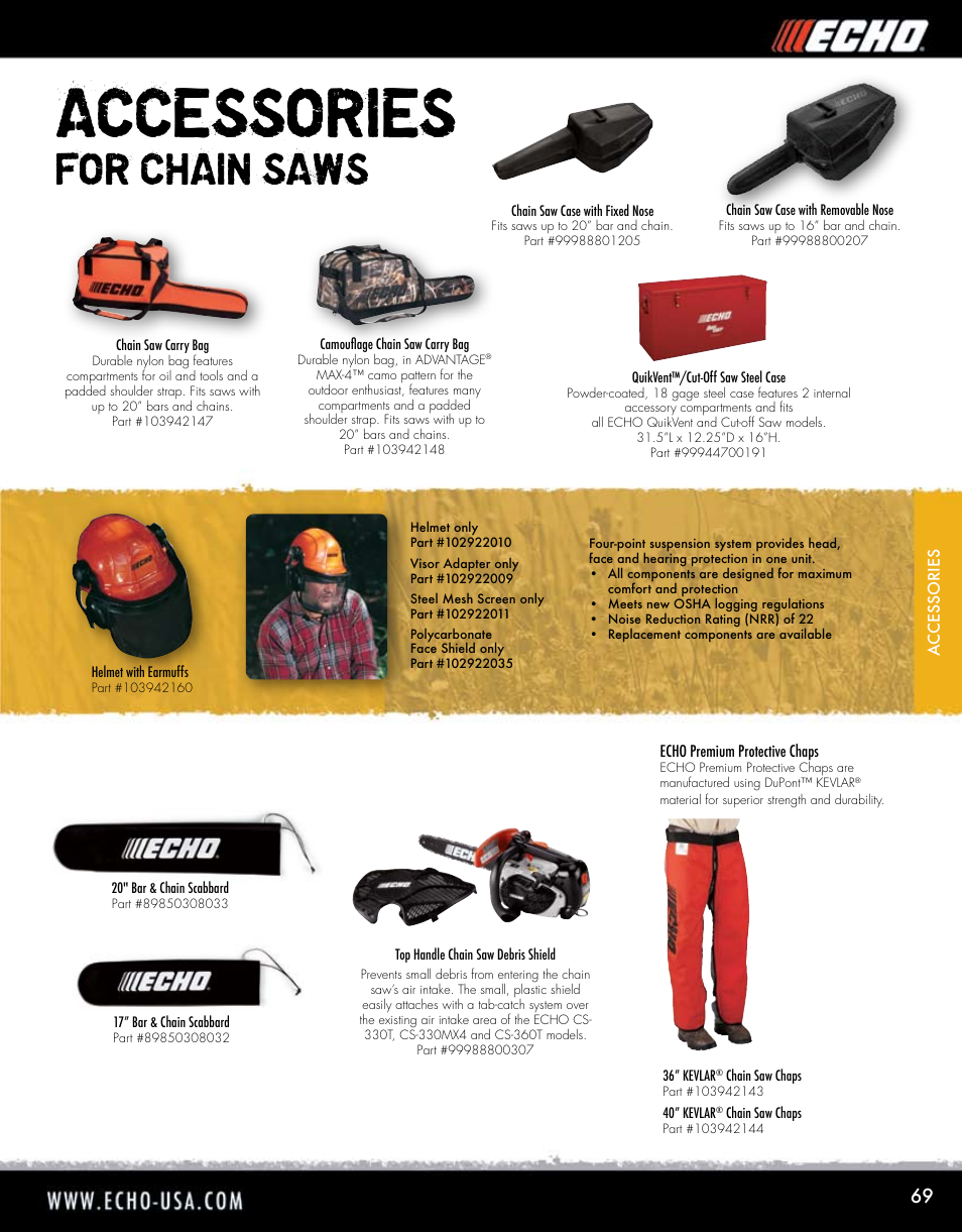 Accessories, For chain saws | Echo ELMO HV-110XG User Manual | Page 69 / 72