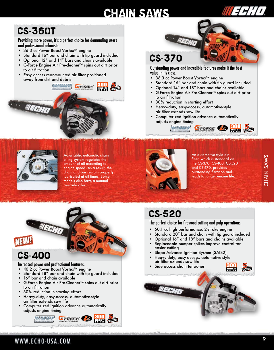 Chain saws | Echo ELMO HV-110XG User Manual | Page 9 / 72